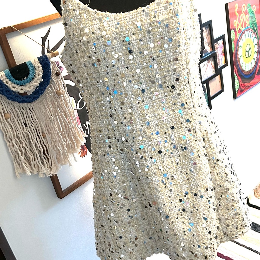 Sequin Embellished Cream Mini Dress/ DAZY -XL